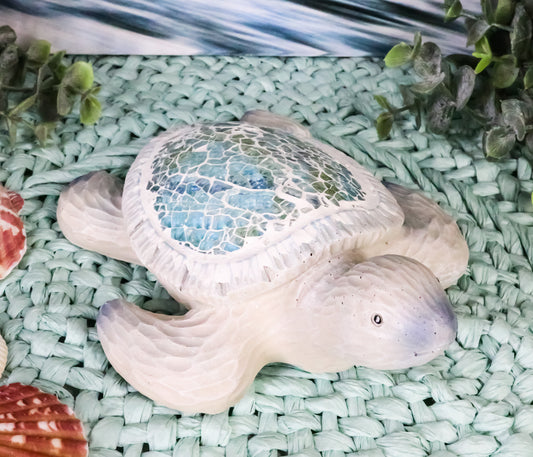 Ebros Coastal Ocean Giant Sea Turtle Statue With Crushed Glass Mosaic Shell Nautical Decor Figurine - Ebros Gift