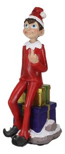 Naughty Christmas Elf Flipping The Bird Sitting On Santa Presents Shelf Figurine