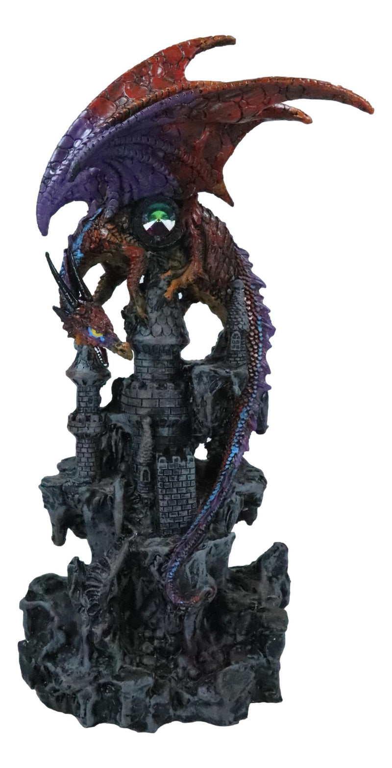 Red Behemoth Dragon Protecting Castle With Precious Gemstone Figurine 12.5"H