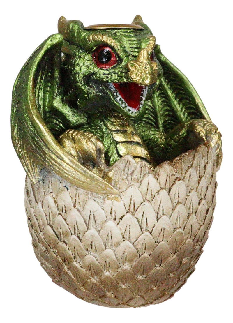 Green Wyrmling Baby Dragon On Golden Egg Backflow Incense Cone Burner Figurine