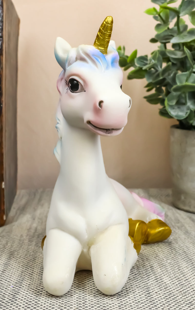 Ebros Pastel Colors Majestic Rainbow Mane Unicorn Mare Horse with Golden Horn