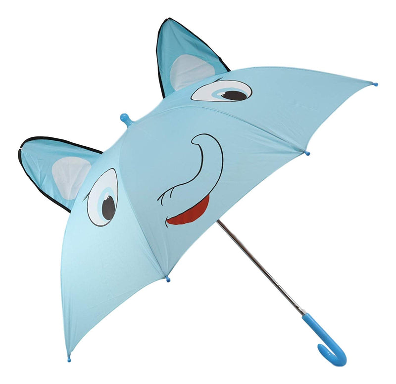 Ebros Gift Children Kids Animated Colorful Pop Up Umbrella 33" Diameter Animal Themed Umbrellas with 3D Ears Or Eyes Fun Child Friendly Playing in The Rain (Blue Safari Baby Elephant)