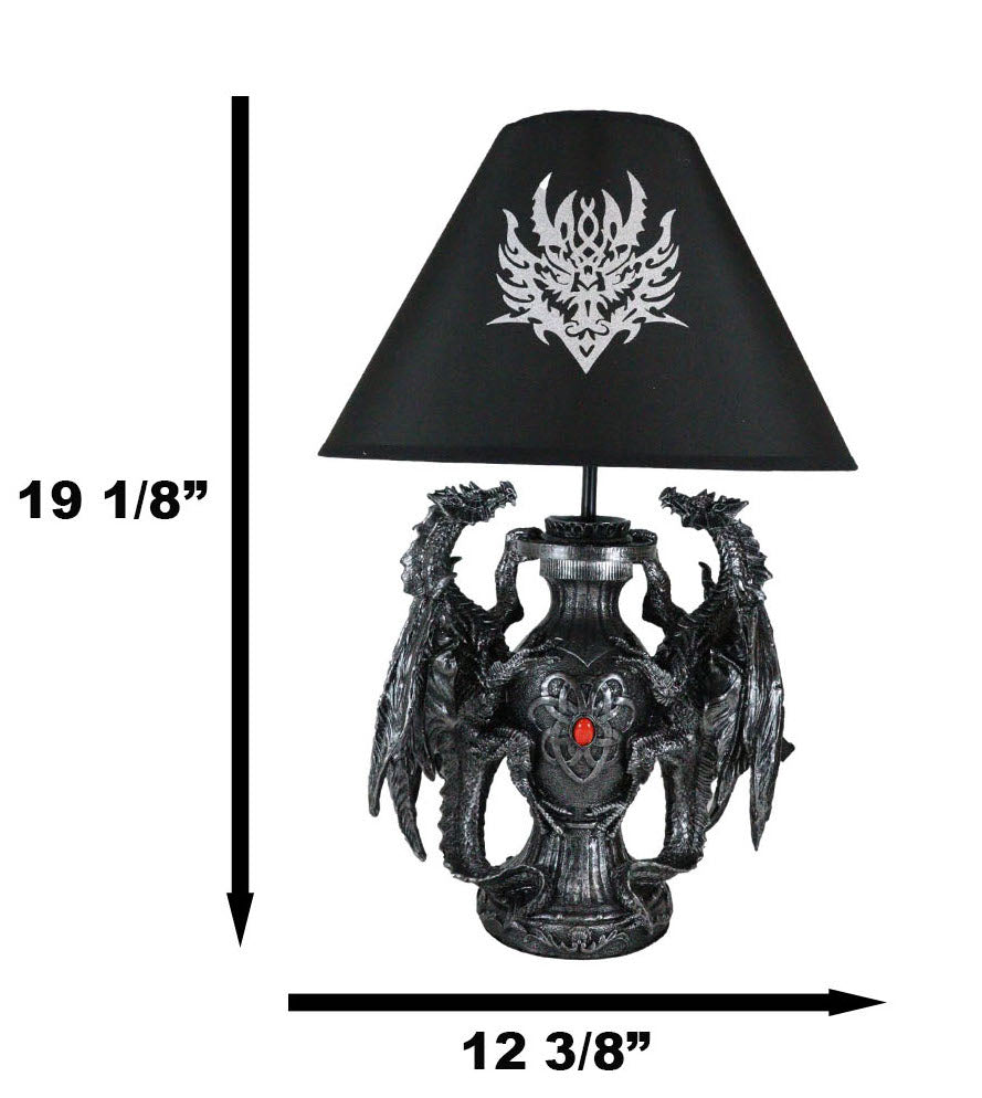 Ebros Gothic Climbing Dual Dragon Desktop Table Lamp Statue Decor & Shade 19"H