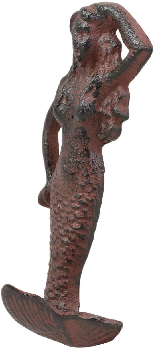 Ebros Gift 6" Tall Cast Iron Rustic Vintage Finish Wall Coat Hook Mermaids Decorative Accent Hooks for Keys Leashes Hats (4) - Ebros Gift