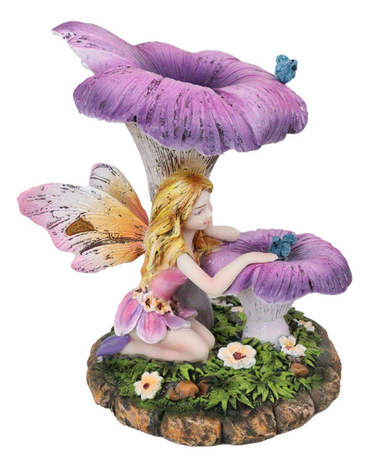 Ebros Daydreaming Girl Fairy Under Giant Trumpet Flowers With Blue Birds Statue
