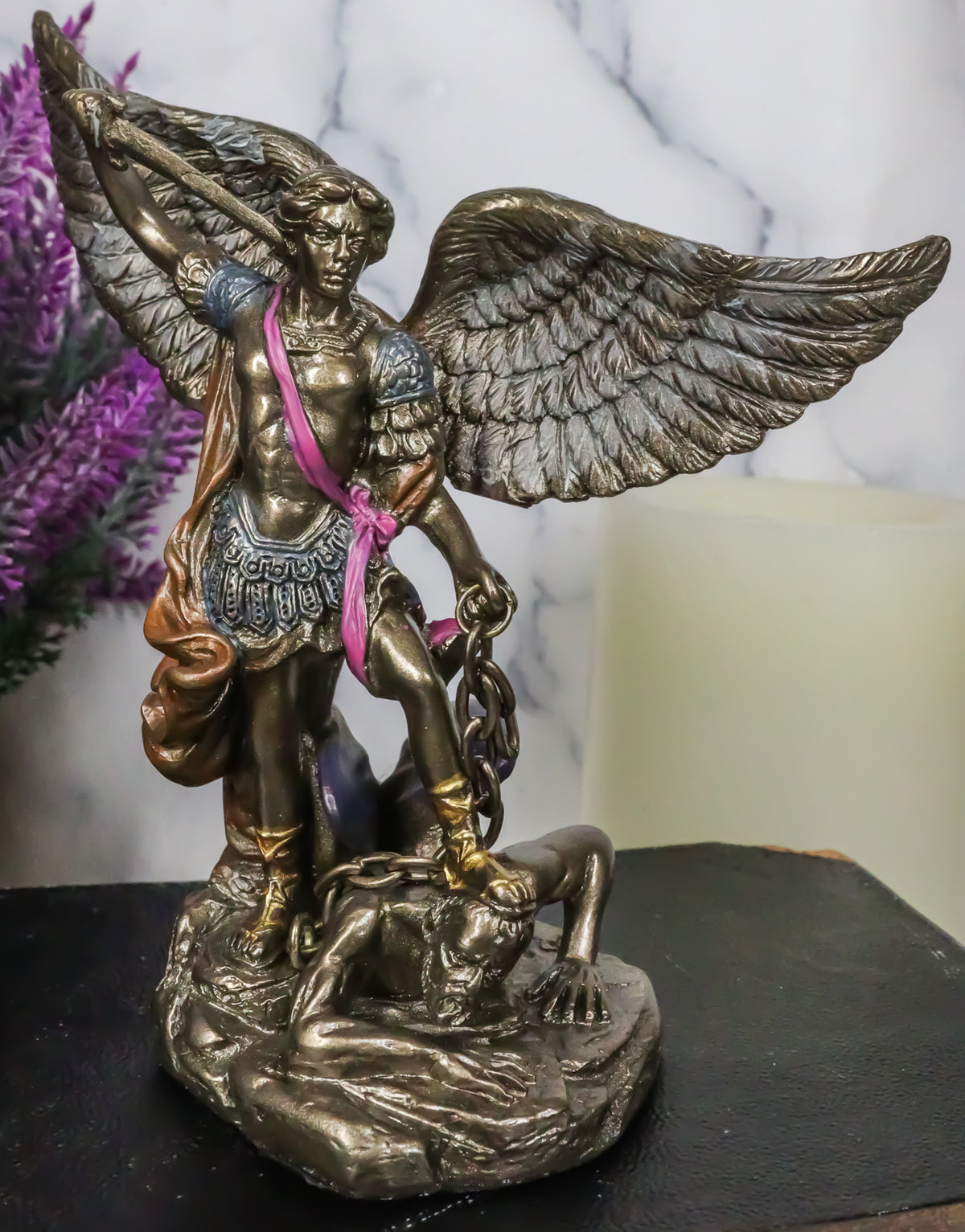Small Guido Reni Saint Michael The Archangel Trampling On The Devil Figurine