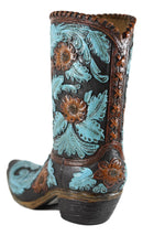 Turquoise Maroon Floral Scroll Lace Damask Cowboy Boot Vase Planter Figurine 12"