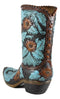 Turquoise Maroon Floral Scroll Lace Damask Cowboy Boot Vase Planter Figurine 12"