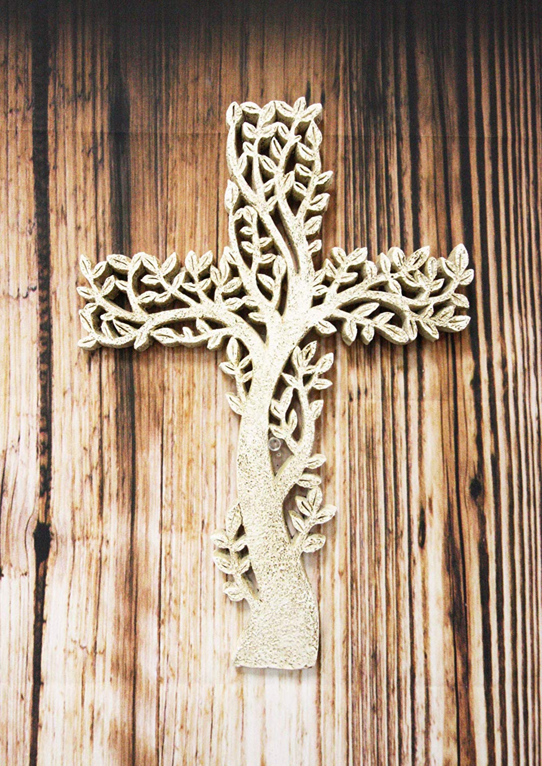 Ebros Gift 12" Tall Faux Stone Rustic Western Tree of Life Filigree Lace Design Wall Cross Decor Hanging Resin Sculpture Catholic Christian Country Cabin Lodge Accent Decorative Crosses - Ebros Gift