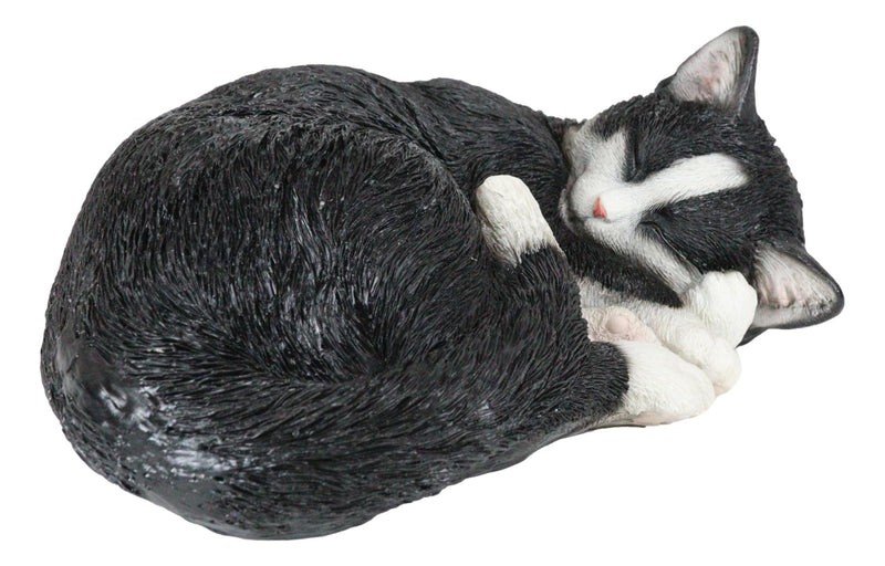 Realistic Sleeping Tuxedo Black and White Cat 10" Feline Pet Pal Kitten Figurine