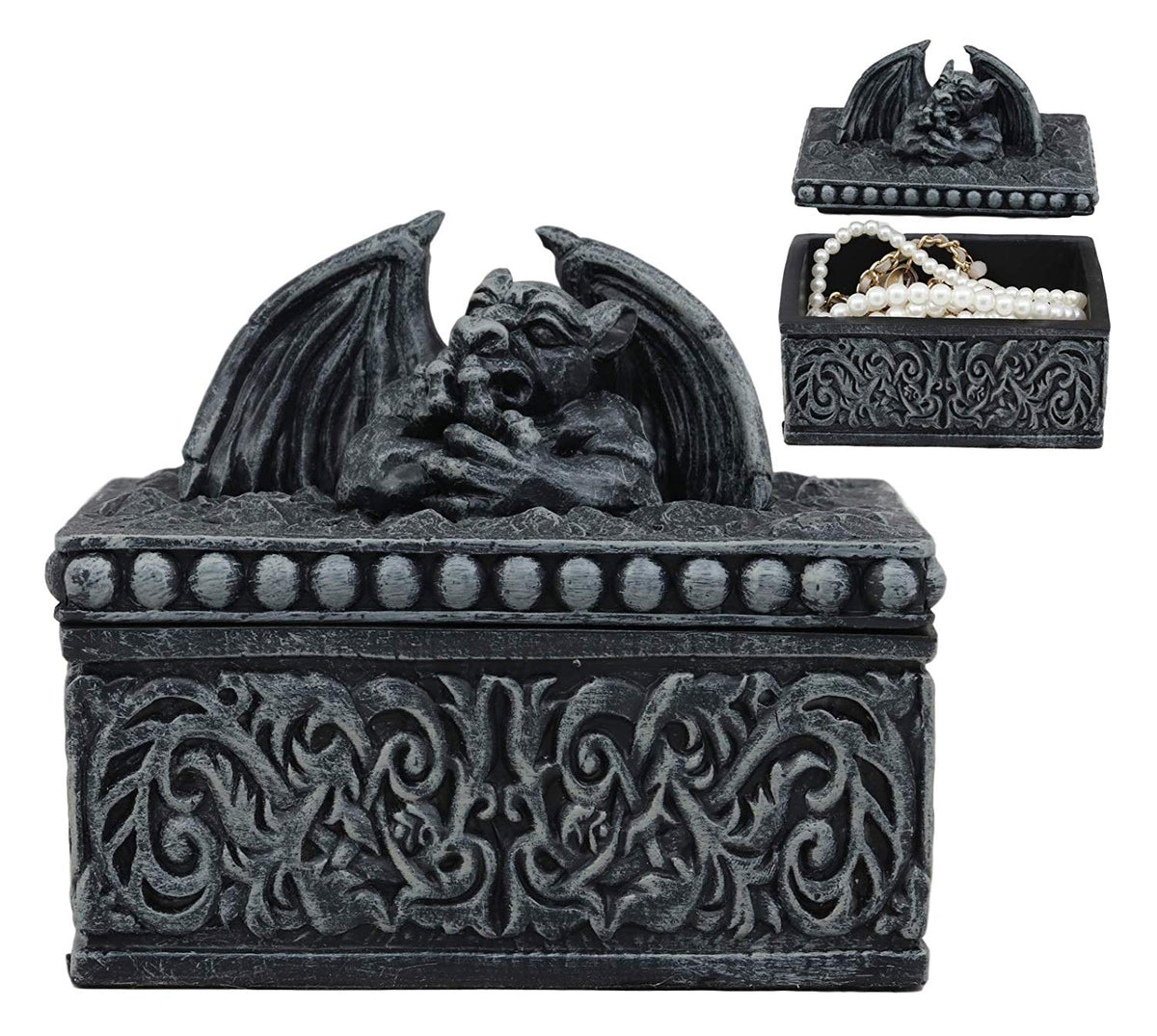 Ebros Gothic Stone Trapped Le Penseur Thinker Gargoyles Notre Dame Jewelry Box - Ebros Gift
