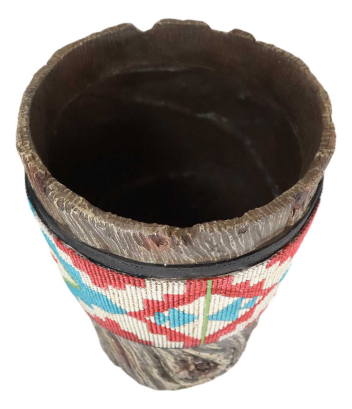Rustic Western Turquoise Aztec Vector Pattern Faux Wood Waste Basket Trash Bin - Ebros Gift