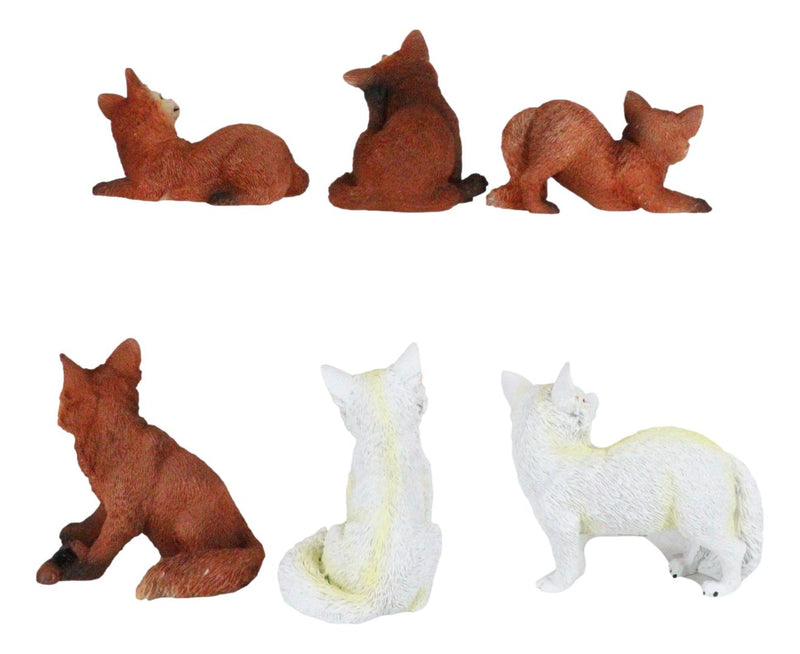 Set Of 6 Whimsical Pet Pals Playful Red And White Baby Fox Cubs Mini Figurines