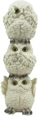 Ebros Stacked See Hear Speak No Evil Wise Acrobatic Fat Owls Figurine (White)