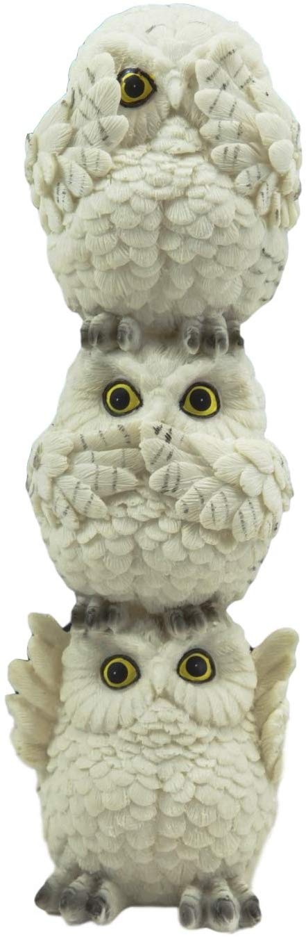 Ebros Stacked See Hear Speak No Evil Wise Acrobatic Fat Owls Figurine (White)