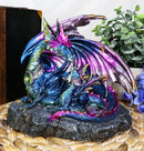 Ebros Violet Blue Midnight Sky Gemstone Mother Dragon with Baby Wyrmling Statue 7.25" Long Home Decor Resin Medieval Fantasy Dungeons and Dragons Figurine