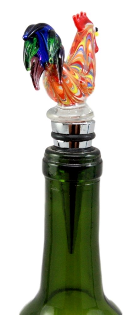 Ebros Gift Chicken Rooster Wine Bottle Stopper Acrylic Topper Metal Rubber Cork Party Hosting Accessory 4.75"H