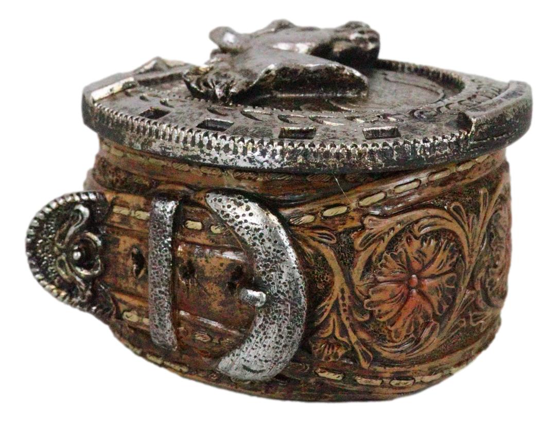 Rustic Western Horseshoe With Horse Scrollwork Concho Buckle Jewelry Trinket Box - Ebros Gift
