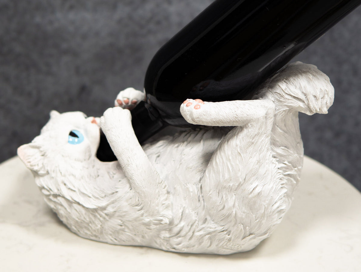Feline Purrfectly Divine White Angel Kitty Cat Wine Bottle Holder Caddy Figurine