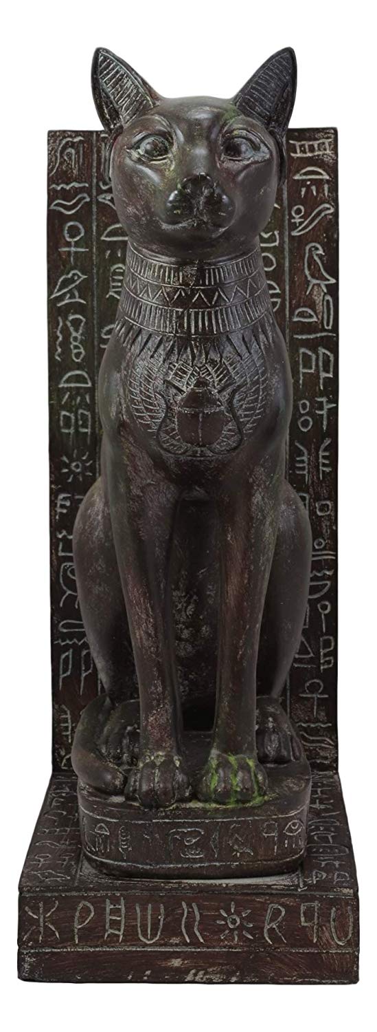 Ebros Egyptian Bastet Bookend Statue Or Hieroglyphic Epitaph Figurine 14" Tall - Ebros Gift