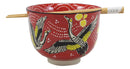 Red Sky Flying Crane Bird Ramen Noodles 5"D Soup Rice Bowl With Chopsticks Set