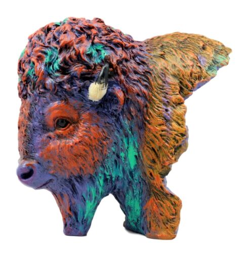 Ebros Gift Wild & Free Colorful American Bison Bust Figurine 7" H Multi Color