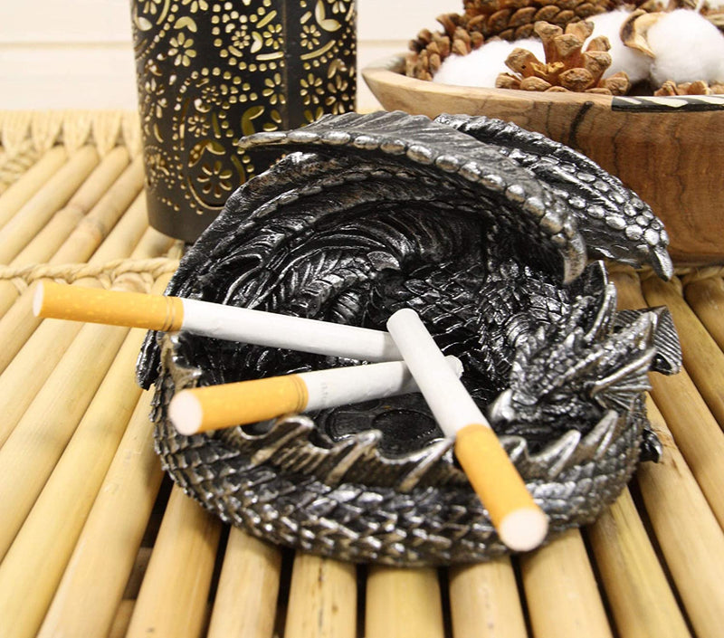 Ebros Gift Smaug Mountain Castle Dragon in Repose Round Cigarette Ashtray Figurine