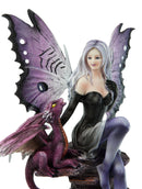 Ebros Large Purple Midnight Butterfly Winged Fairy With Wyvern Dragon Figurine