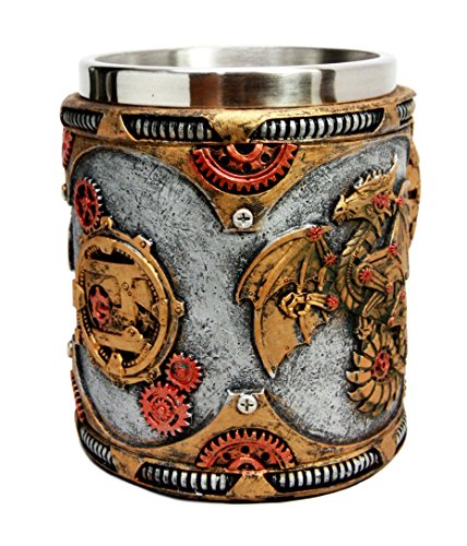 Ebros Golden Steampunk Cyborg Robotic Dragon Beer Stein Tankard Coffee Cup Mug - Ebros Gift