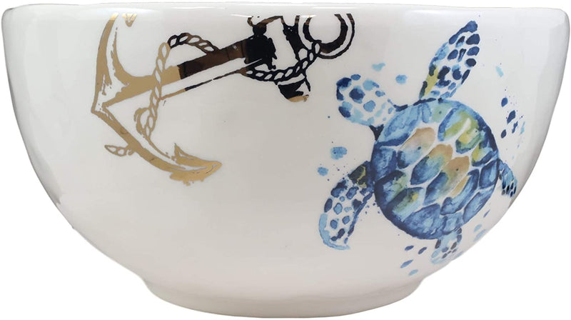 Ebros Blue & White Sea Turtle Ceramic Dinnerware (Large Serving Bowl 95oz, 2)