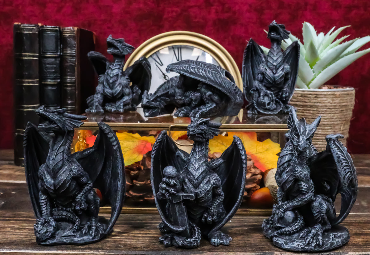 Ebros Six Faux Stone Gothic Mini Dragons Statue Set Legends And Fantasy Action Dragons - Ebros Gift