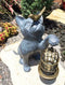 Whimsical Cat With Bird Holding Cage Lantern Candleholder Garden Statue 14.25"H