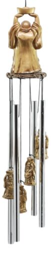 Feng Shui Lucky Buddha With Golden Nugget Wind Chime 23"Long Garden Patio Decor - Ebros Gift