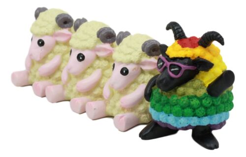 Rainbow Black Sheep In Family Of White Sheep Figurine 5.75"L Animal Farm Decor