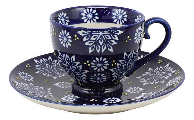 Ebros Blue Frozen Flakes Contemporary Designer Ceramic Dinnerware Bowl Mug Plate Set