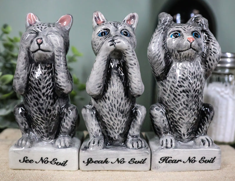 See Hear Speak No Evil Cats Trio Toothpick Holder Salt And Pepper Shakers Set