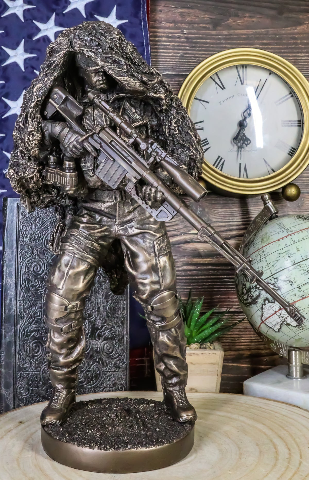 Ebros Military Marksman Marine Camouflage Sniper Statue Modern Warfare Specialist Unit Figurine Behind Enemy Lines