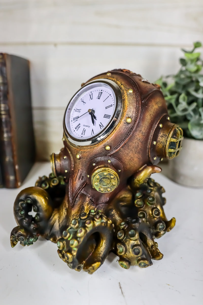 Steampunk Octopus Kraken Fighter With Tentacles Spores Table Clock Figurine