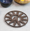 Rustic Round Pumpjack Cutout With Oil Derrick Towers Border Cast Iron Trivet