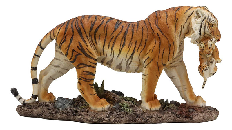 Ebros 14.25" Wide Large Realistic Wildlife Bengal Orange Tiger Mother Carrying Cub Statue Indian Jungle Tigers Giant Cats Decorative Resin Figurine Animal Collectible Home Decor Accent - Ebros Gift