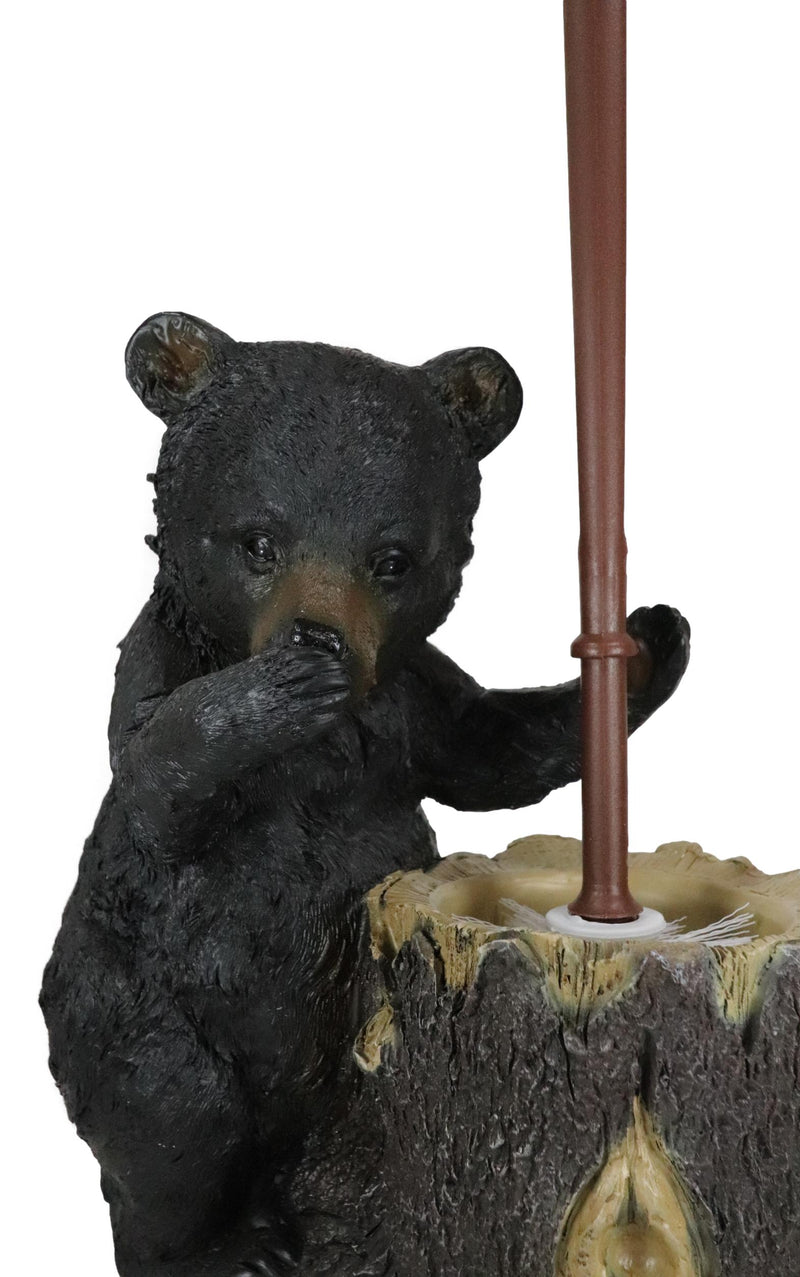 Ebros Rustic Cabin Lodge Decor Whimsical Black Bear Forest Stinky Potion Toilet Brush and Tree Stump Base Holder Bathroom Gift 2 Piece Set