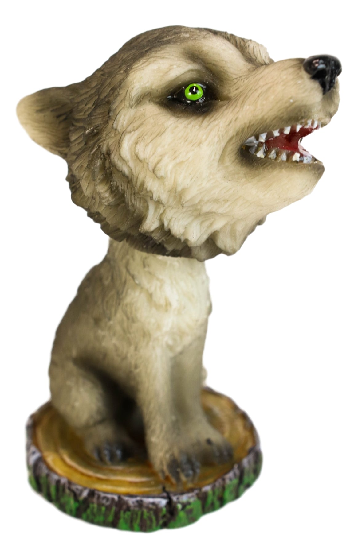 Cries of The Night Howling Gray Wolf With Green Eyes Bobblehead Figurine 3.75" H - Ebros Gift
