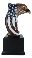 Large 12" American Bald Eagle On Star Spangled Banner Flag Bust Statue With Base