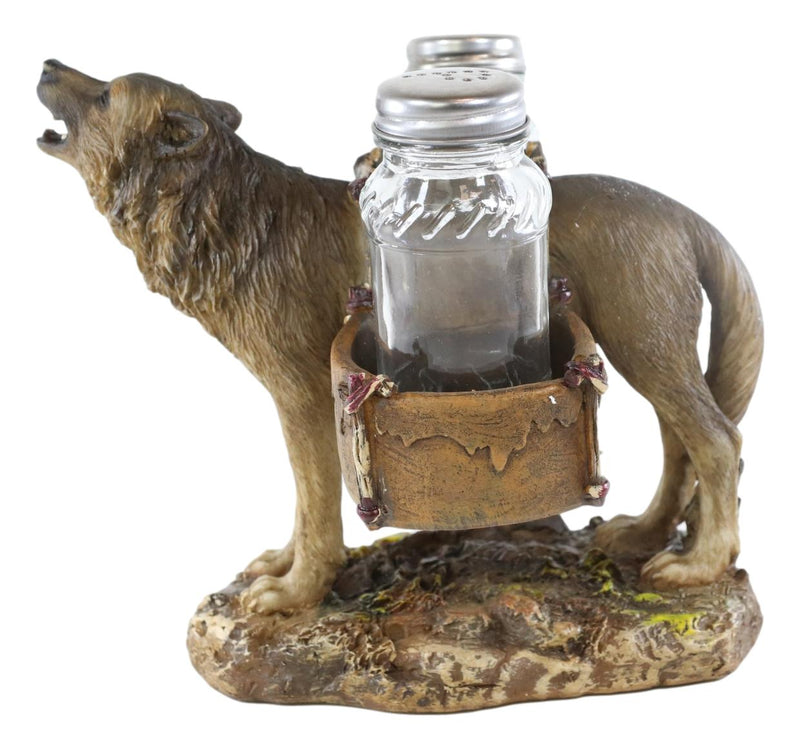 Full Moon Alpha Gray Wolf With Saddlebags Salt & Pepper Shakers Holder Figurine