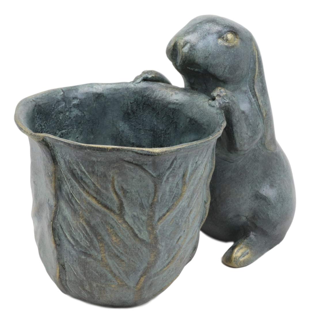Ebros Gift 11.25" Long Aluminum Rustic Whimsical Peeking Bunny Rabbit Flowers Or Plants Planter Pot Garden Statue Decorative Rabbits Accent Decor