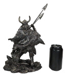 Viking Norse God Odin Alfather With Horned Helm Holding Javelin Spears Figurine