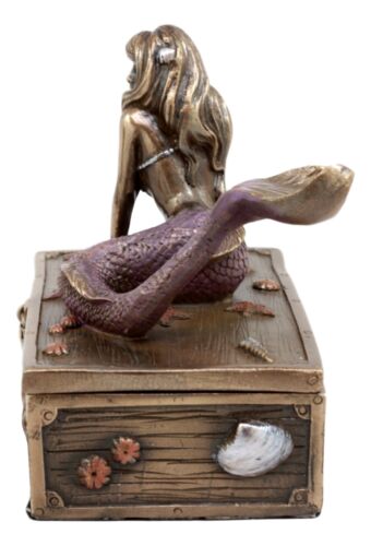 Ebros Bronzed Resin Mermaid Ariel Resting Jewelry Trinket Decorative Box 5" L - Ebros Gift