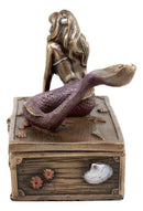 Ebros Bronzed Resin Mermaid Ariel Resting Jewelry Trinket Decorative Box 5" L