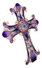 Purple Glitter Stained Glass Gemstones Copper Floral Celtic Cross Wall Decor