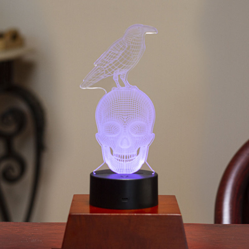Ebros Gothic Raven On Grinning Skull Acrylic Art Panel Colorful LED Night Light